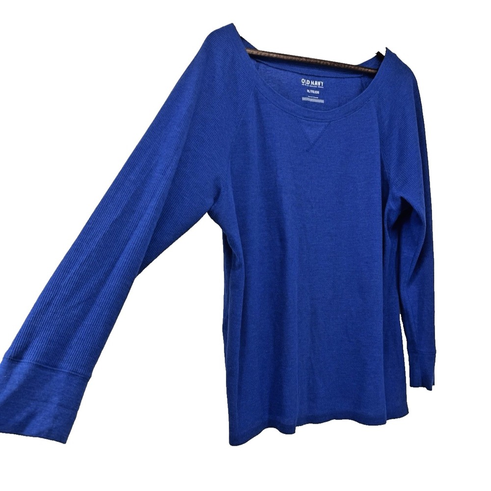 Old Navy Long Sleeve T-Shirt 2XL Blue Waffle Round Neck Henley Layer thermal